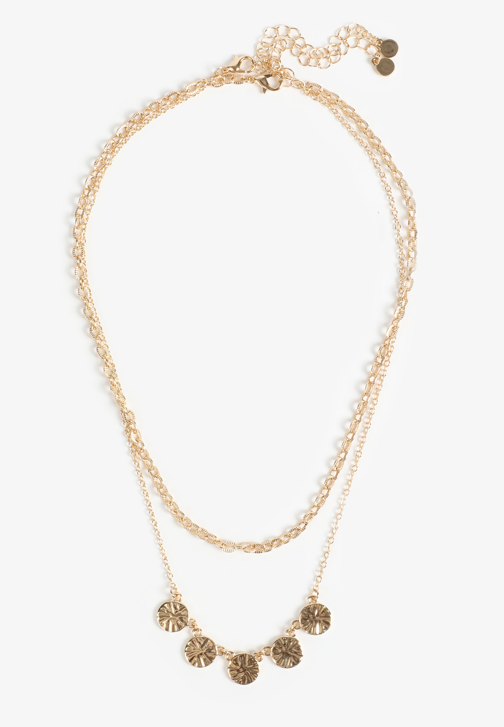 Gold Disc Pendant Layered Necklace, C605, large