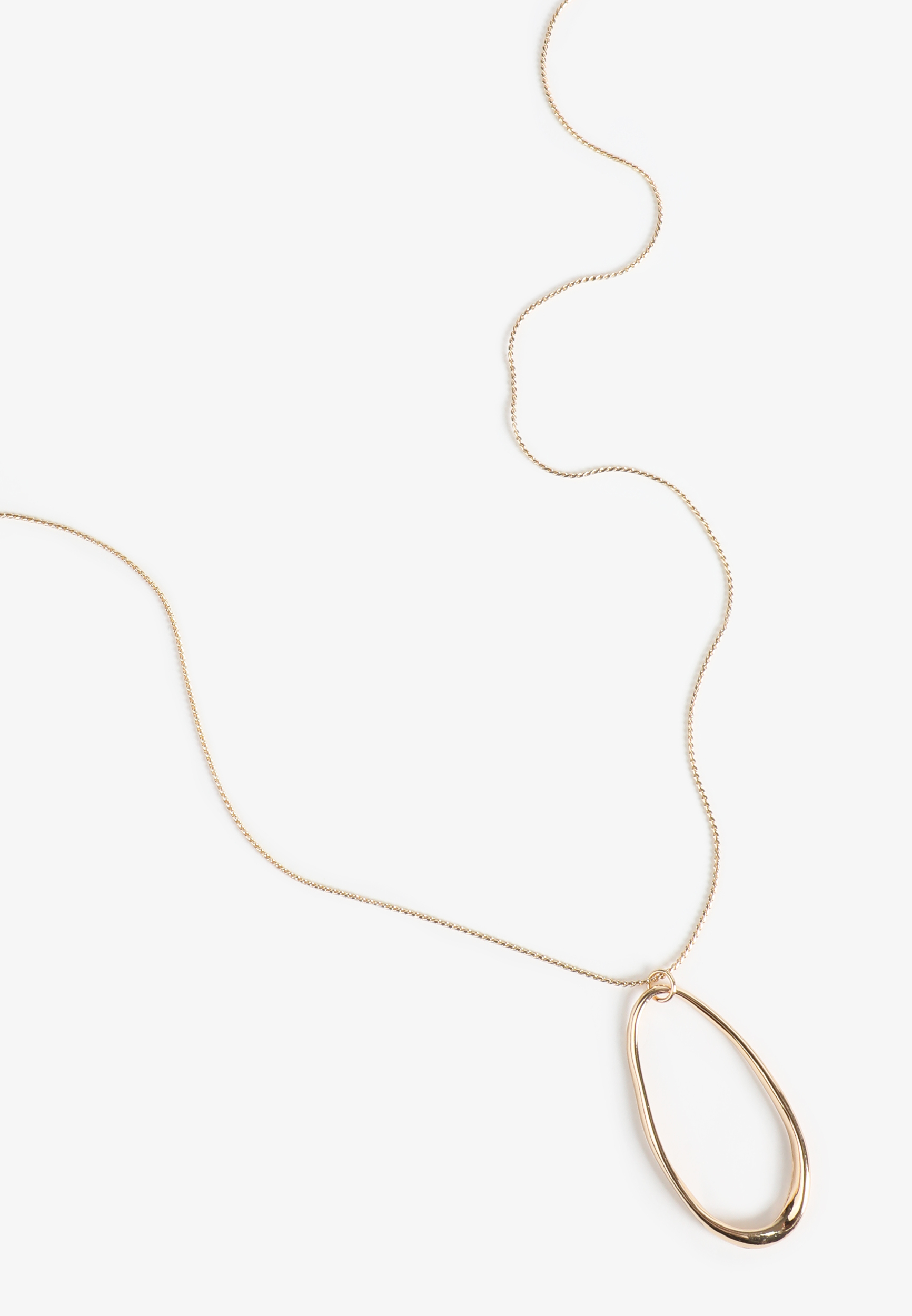 Gold Wavy Oval Pendant Necklace