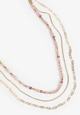 Gold And Pink Beaded Layered Necklace, C2404, small