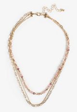 Gold And Pink Beaded Layered Necklace, C2404, small