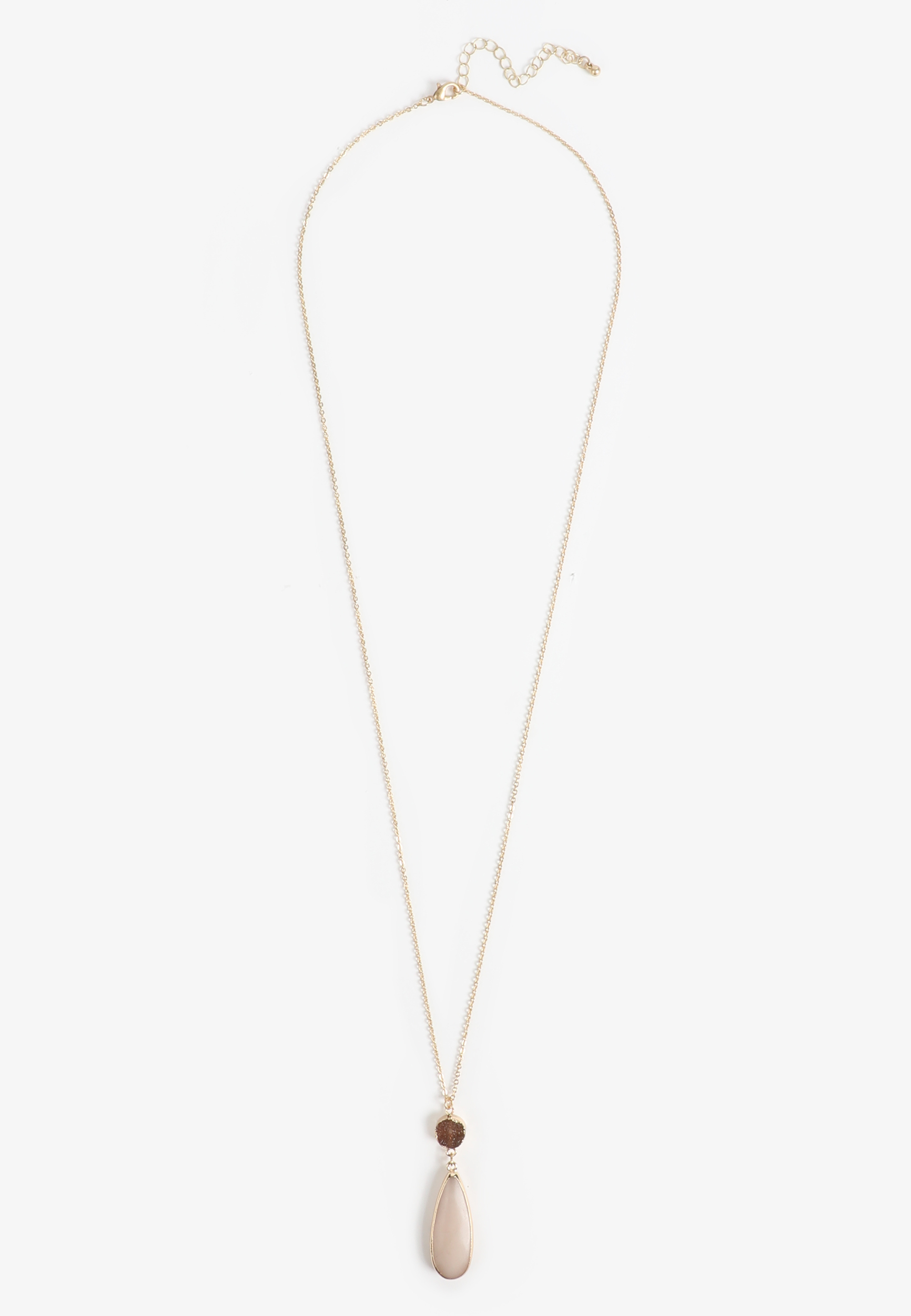 Rose Quartz Teardrop Stone Necklace, GOLD, large