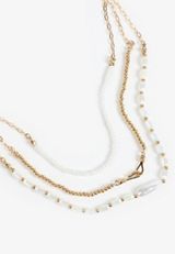 Gold And White Beaded Layered Necklace, C3443, small