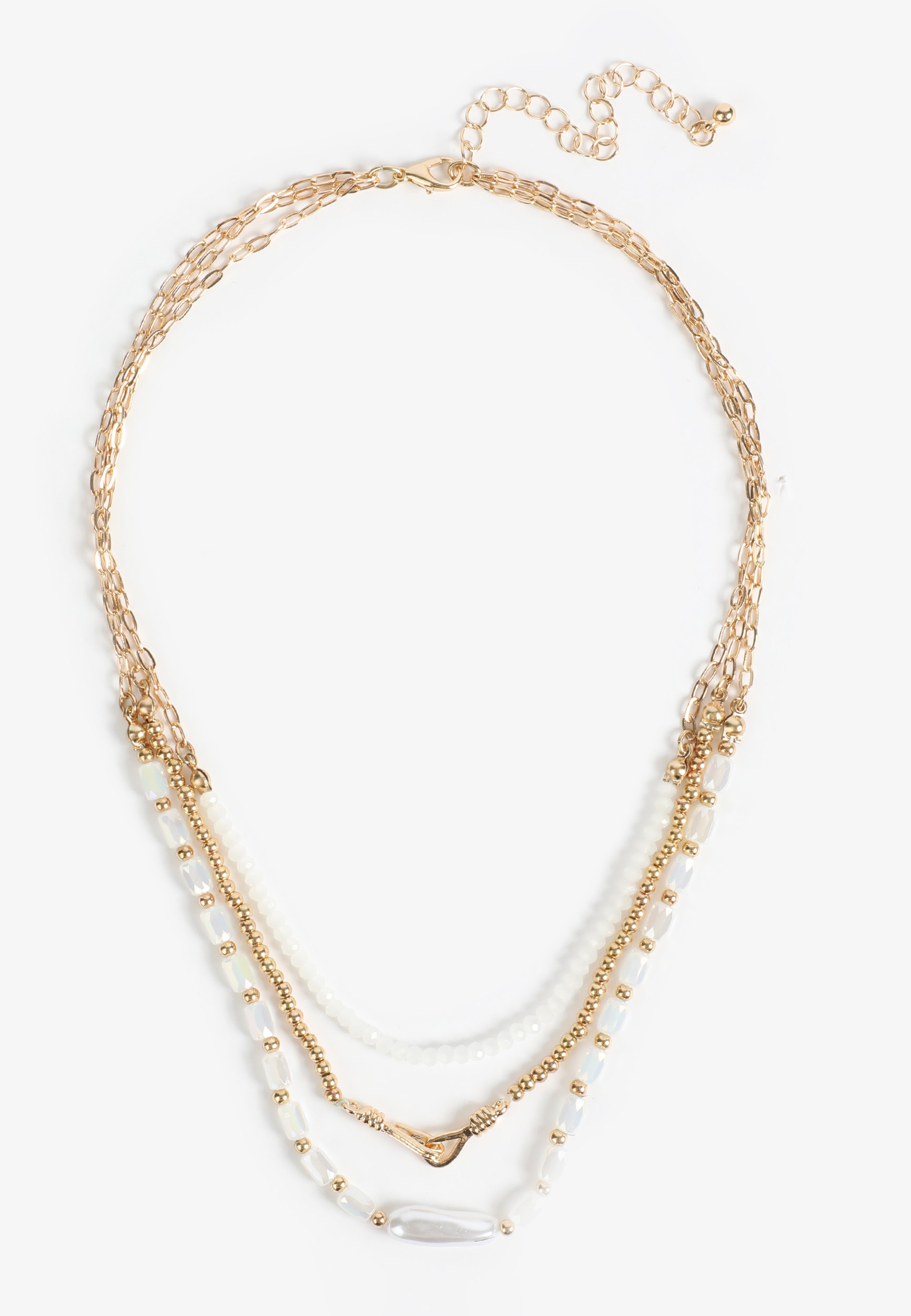 Gold And White Beaded Layered Necklace, C3443, large