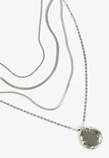 Silver Hammered Coin Pendant Layered Necklace, C431, small