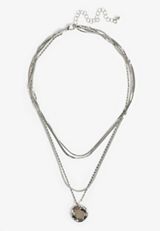 Silver Hammered Coin Pendant Layered Necklace, C431, small