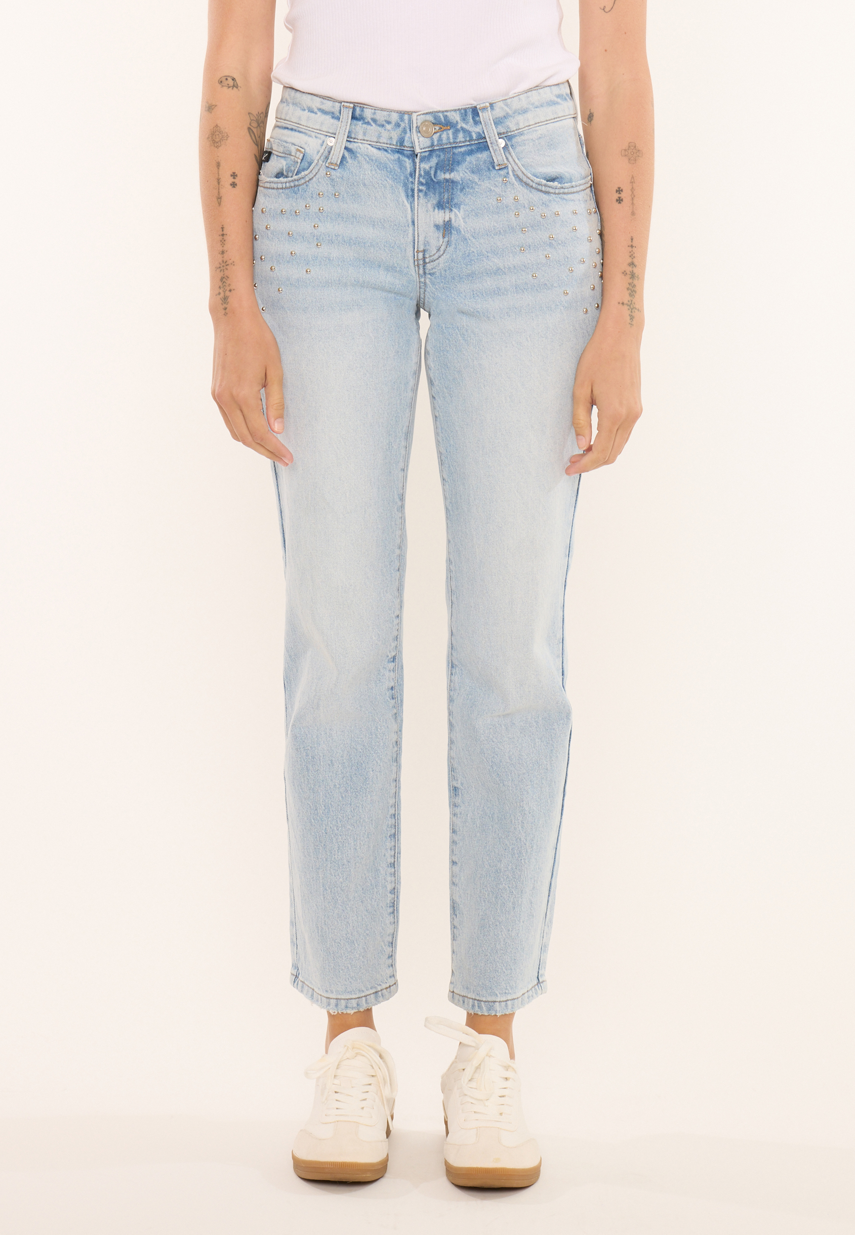 KanCan&trade; Mid Rise Studded Straight Leg Jean, C2806, large