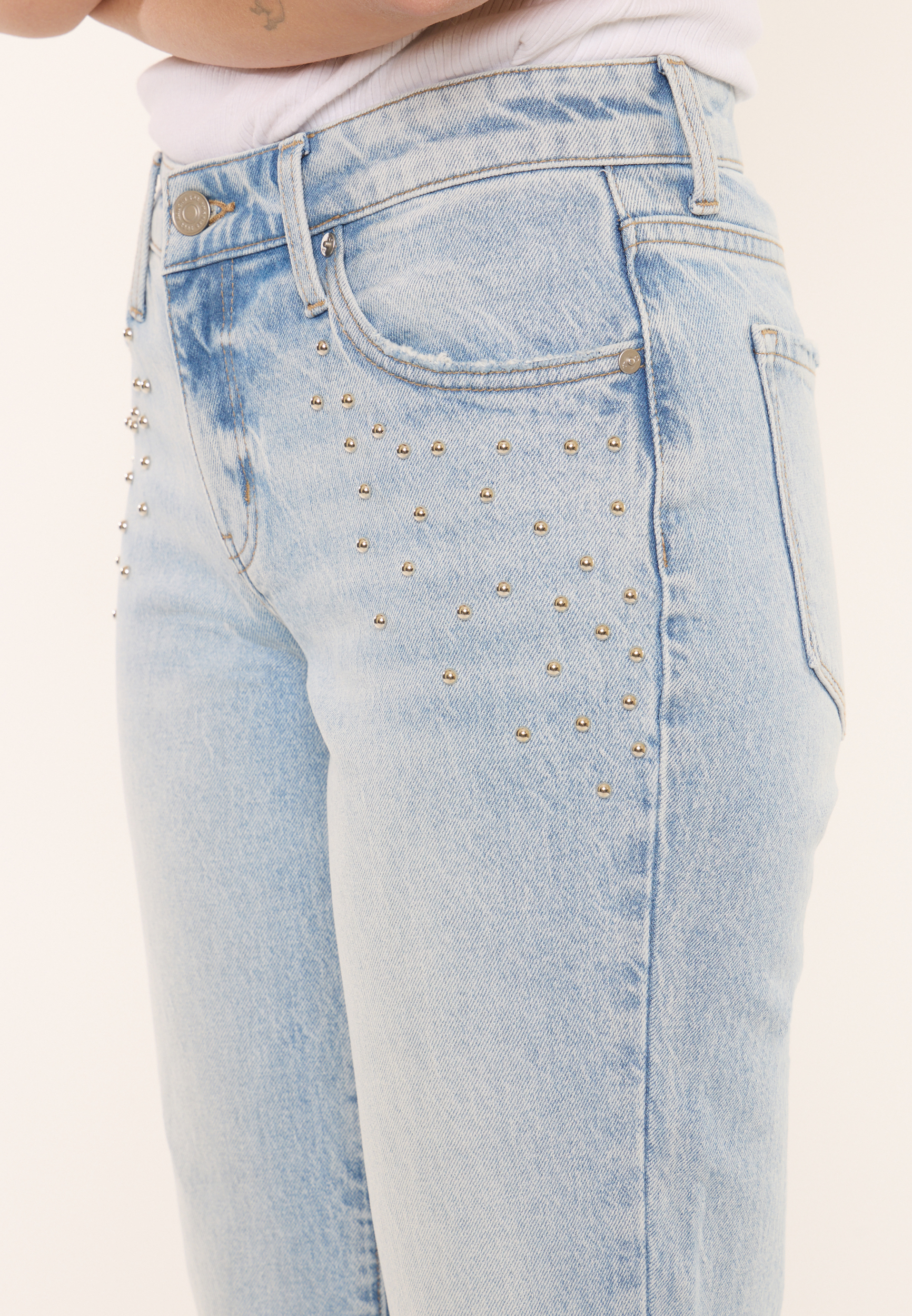 KanCan&trade; Mid Rise Studded Straight Leg Jean, C2806, large