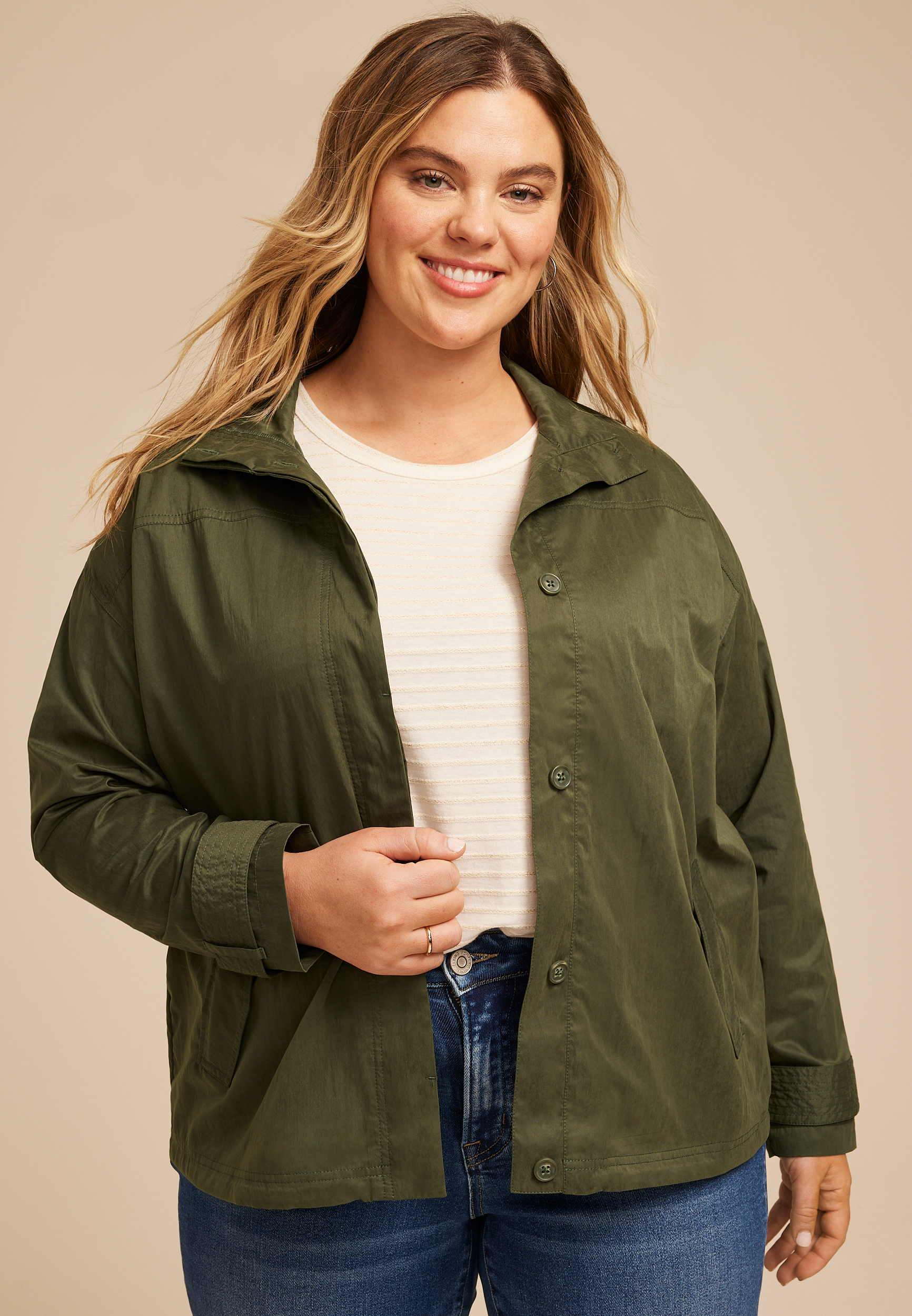 Plus Size Olive Sueded Woven Jacket