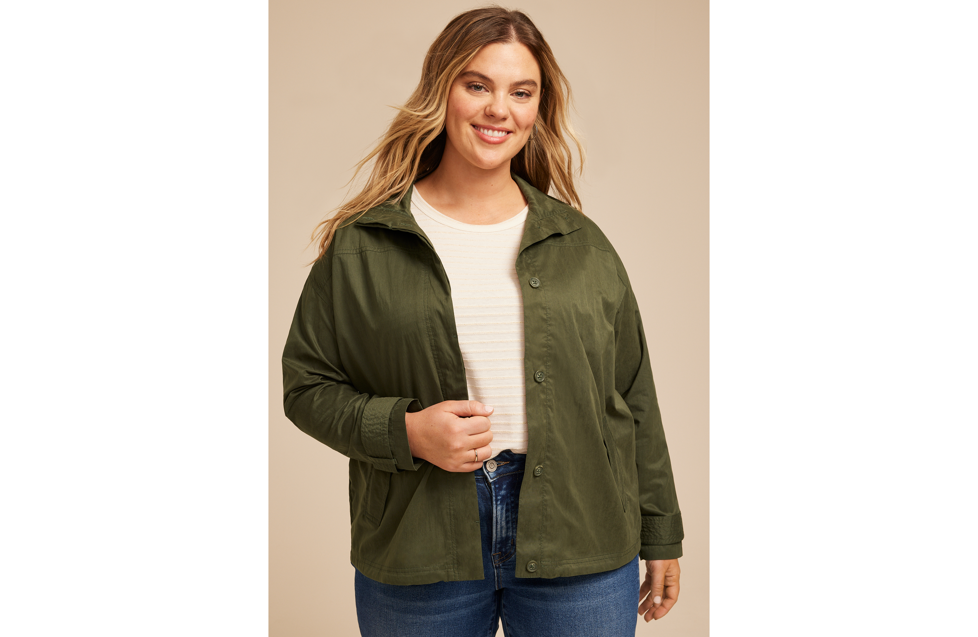 Plus Olive Sueded Woven Jacket