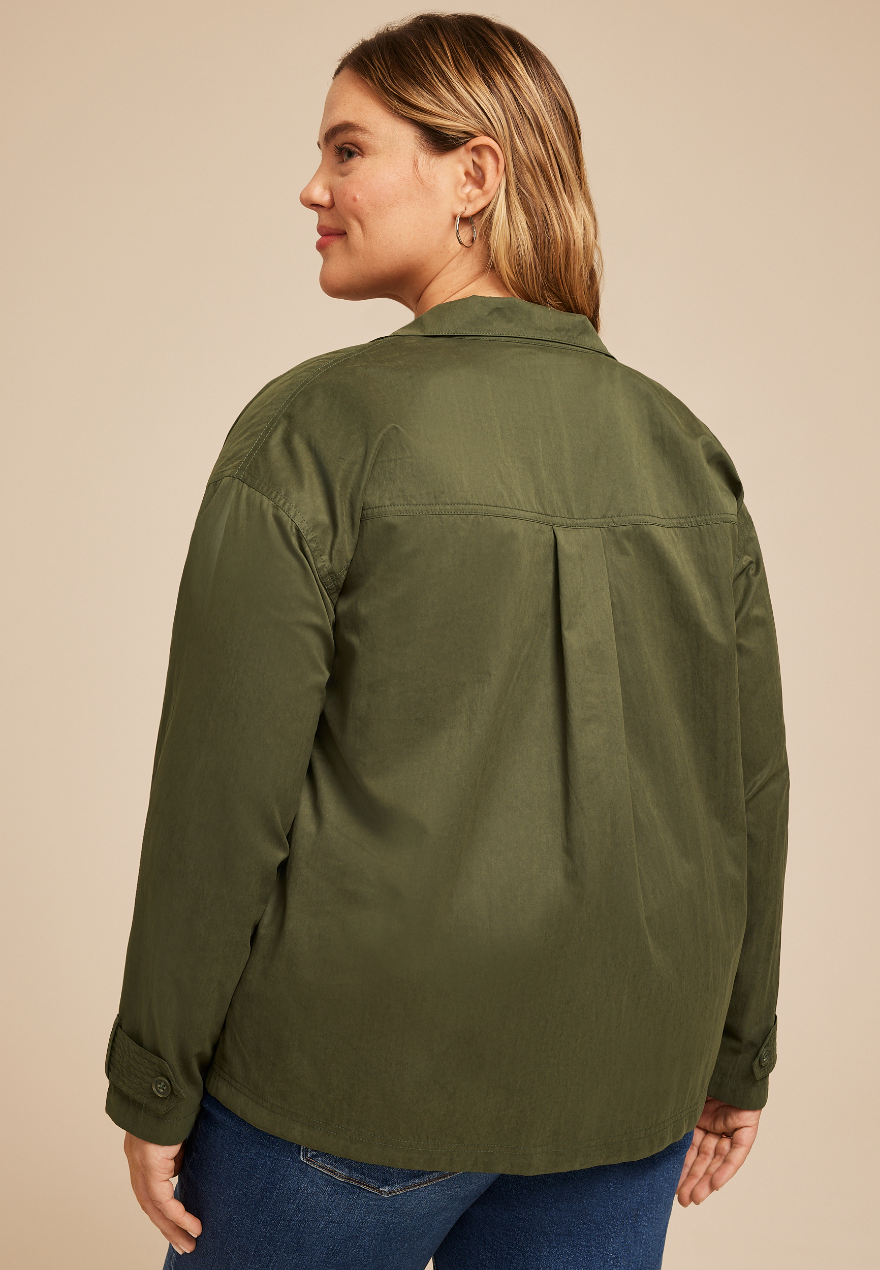 Plus Size Olive Sueded Woven Jacket, C186, large