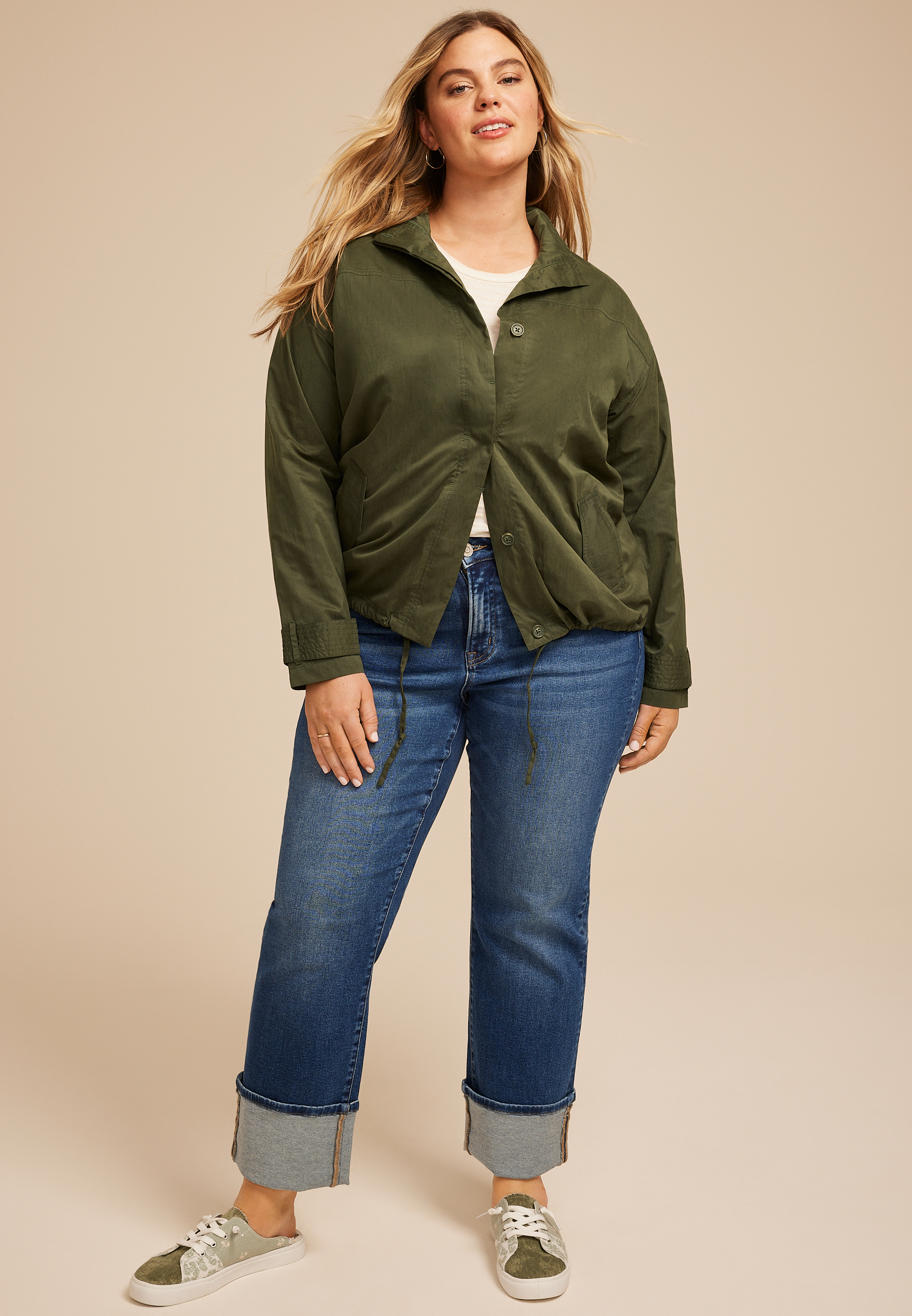 Plus Size Olive Sueded Woven Jacket, C186, large