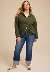 Plus Size Olive Sueded Woven Jacket, C186, small
