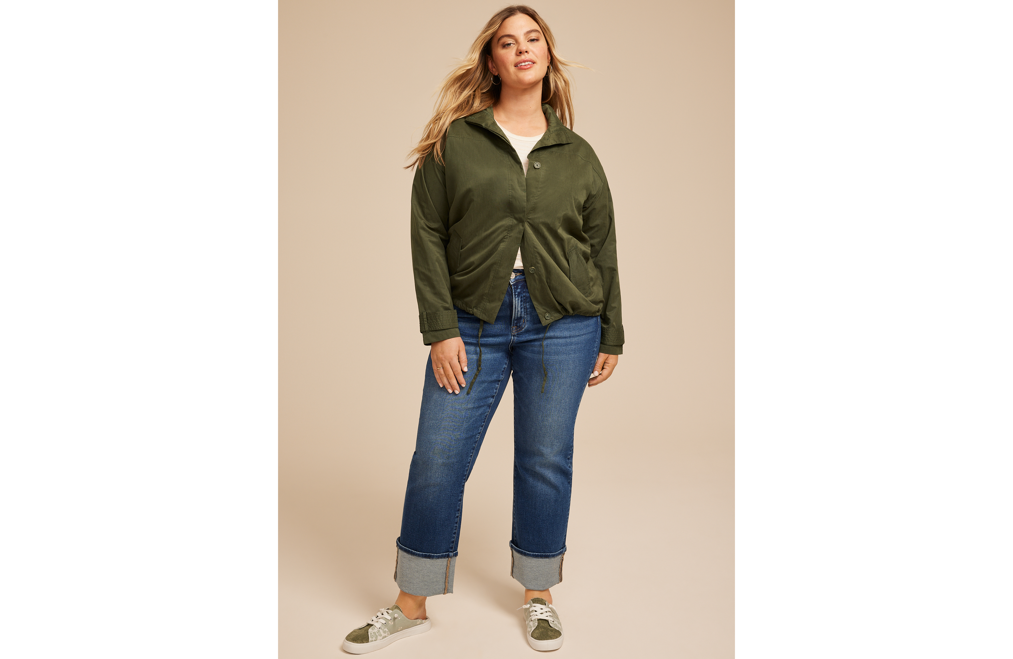 Plus Olive Sueded Woven Jacket