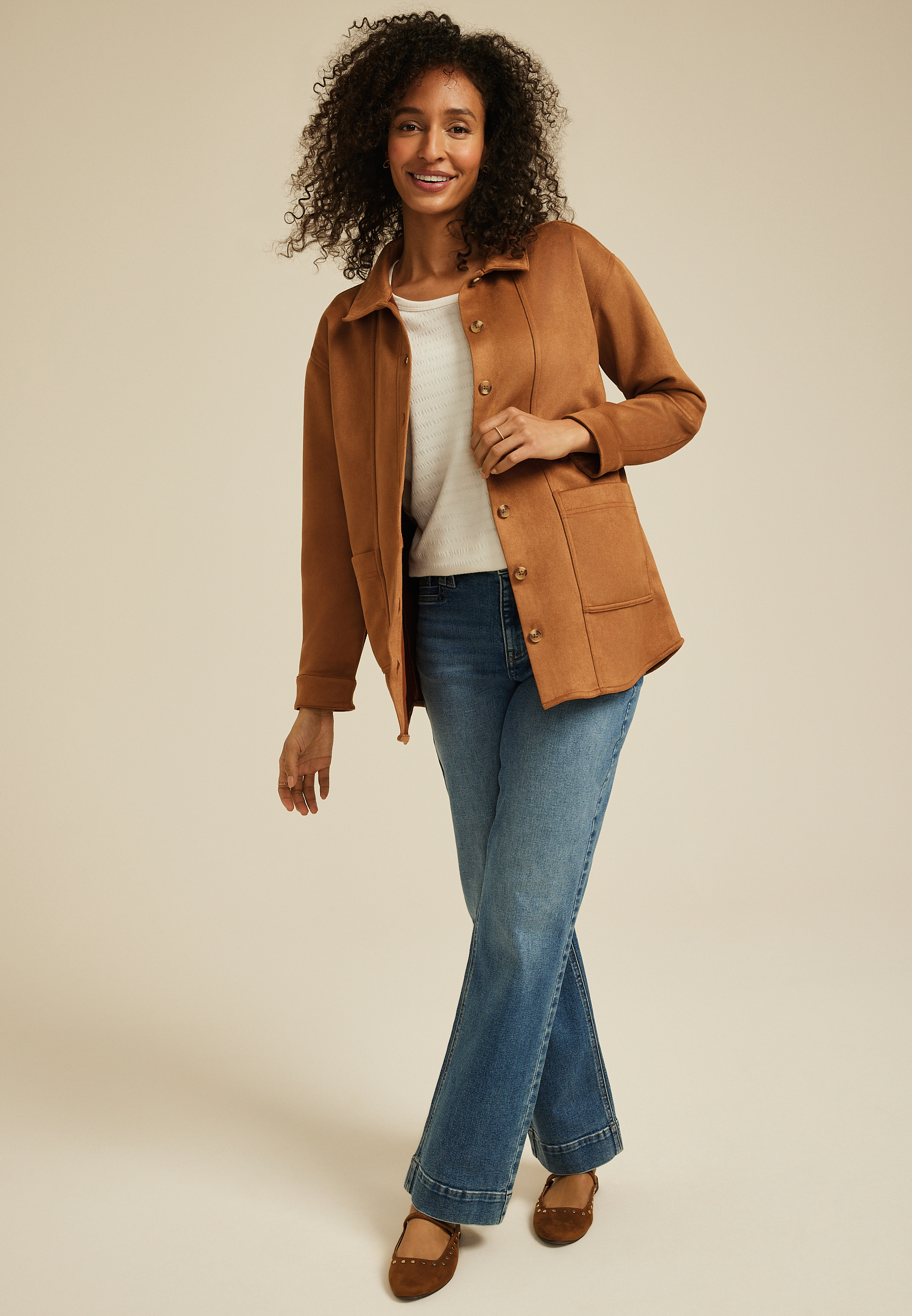 Faux Suede Shacket, C1144, large