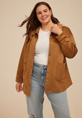 Plus Size Faux Suede Shacket, C1144, small