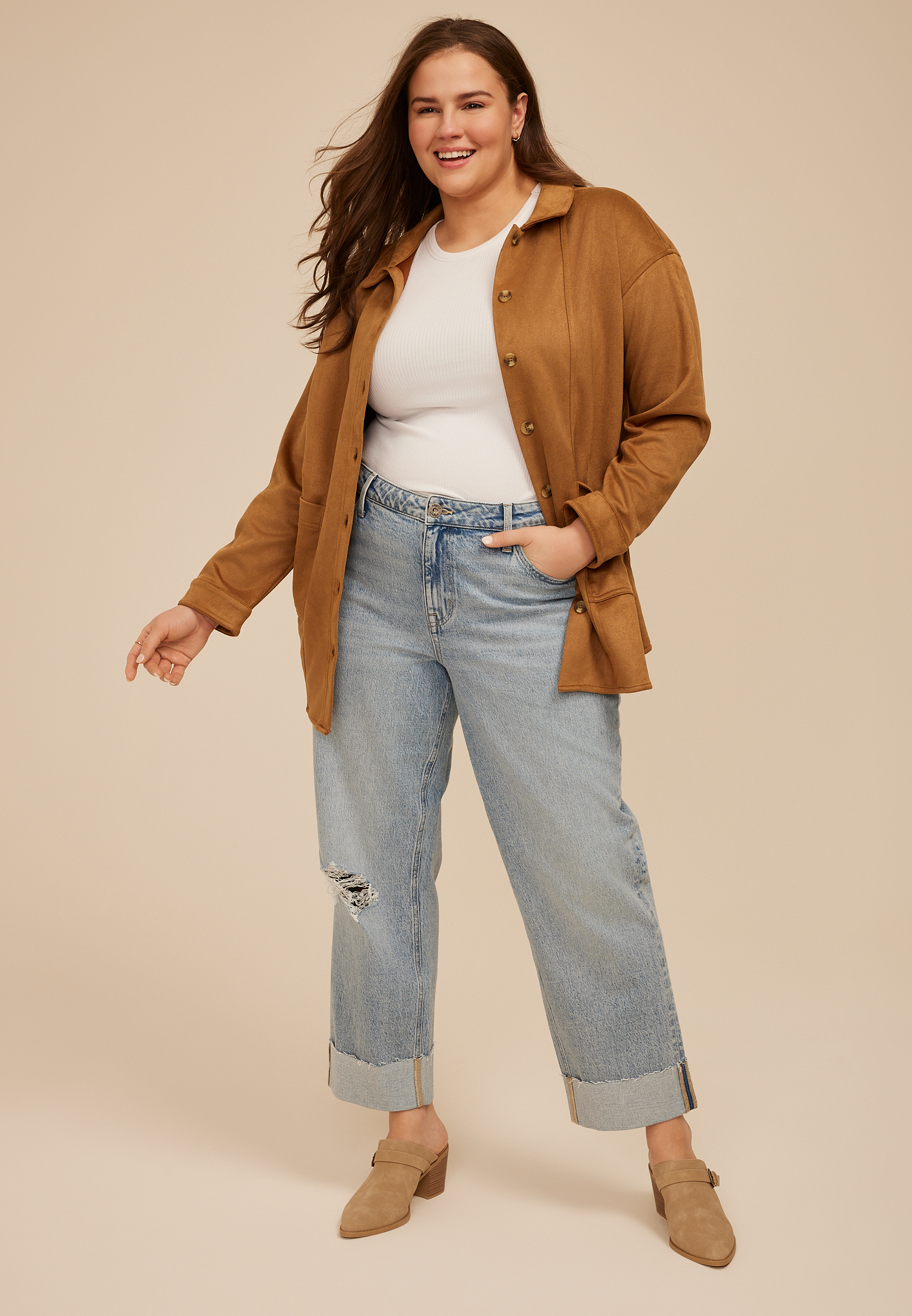 Plus Size Faux Suede Shacket, C1144, large