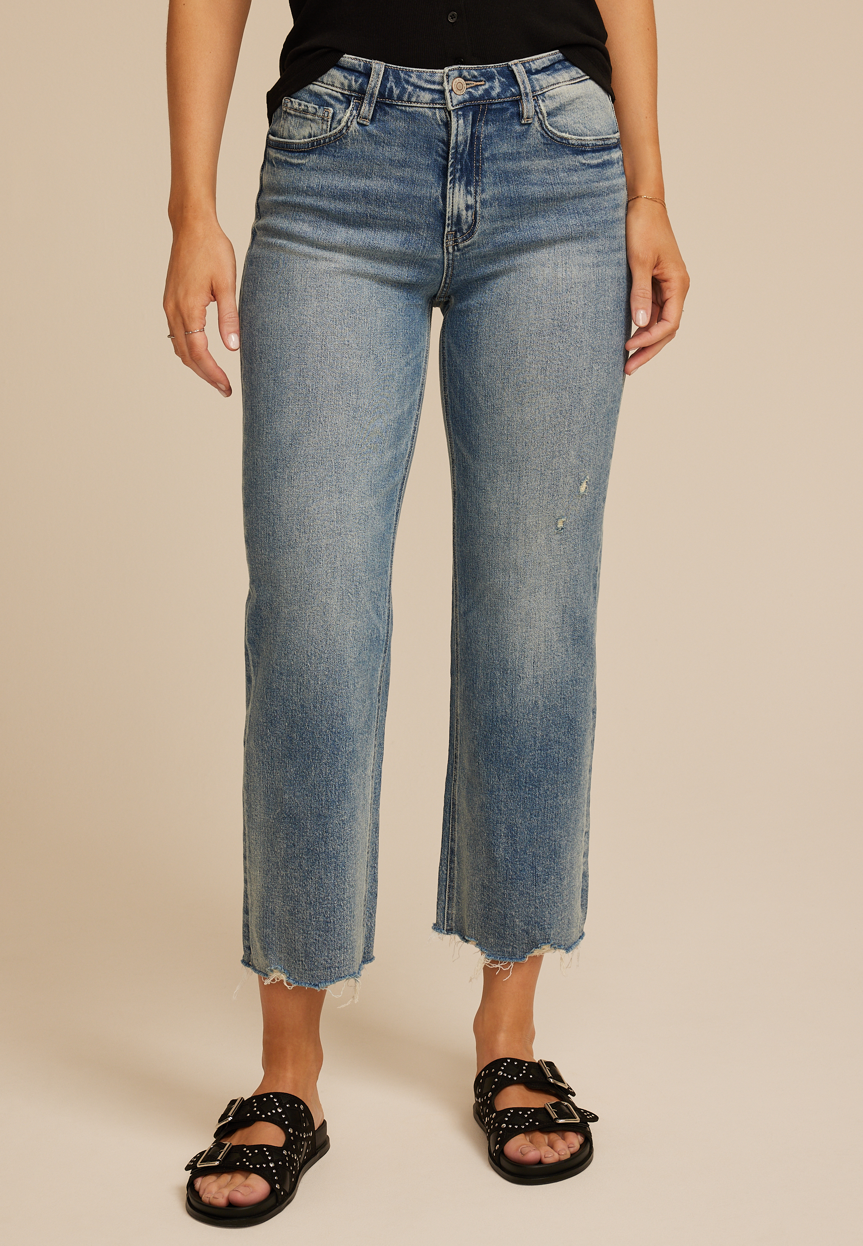 Flying Monkey&trade; High Rise Fray Hem Wide Leg Jean