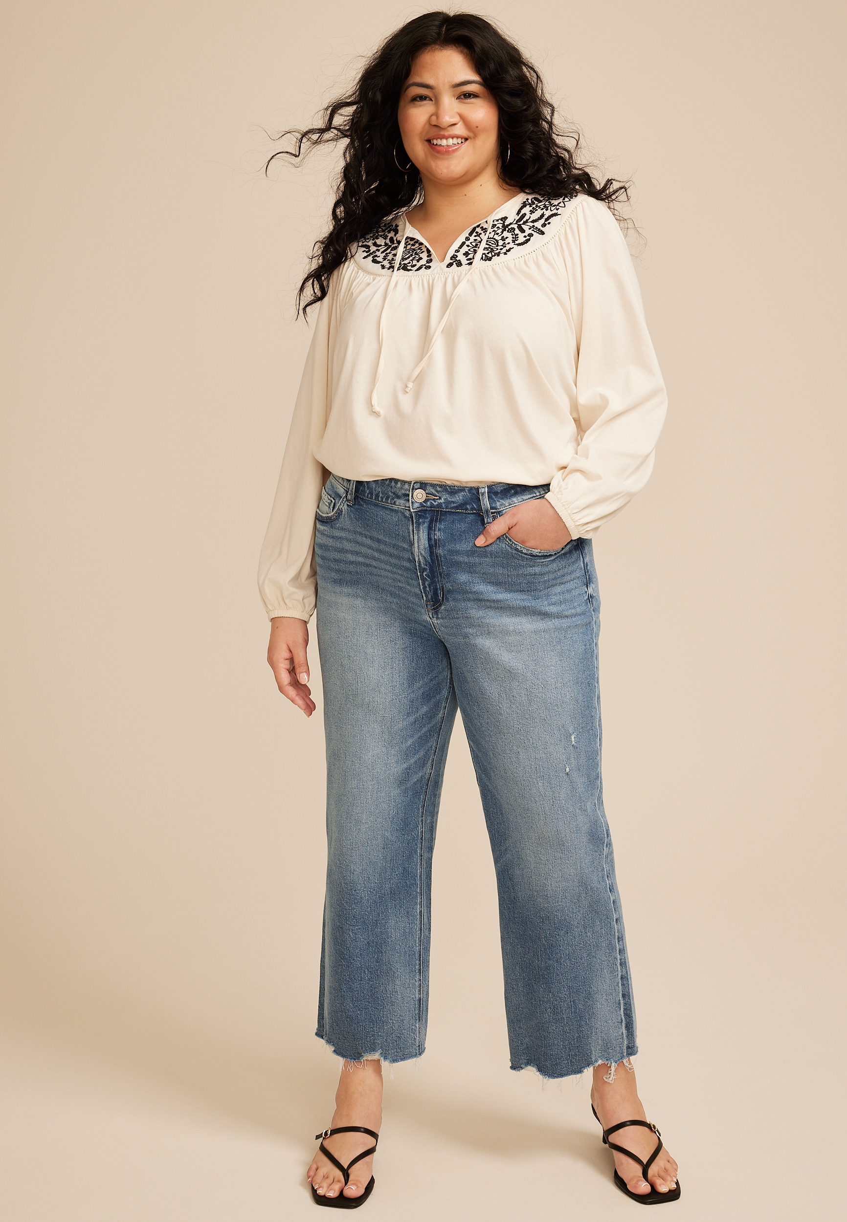 Plus Size Flying Monkey&trade; High Rise Fray Hem Wide Leg Jean
