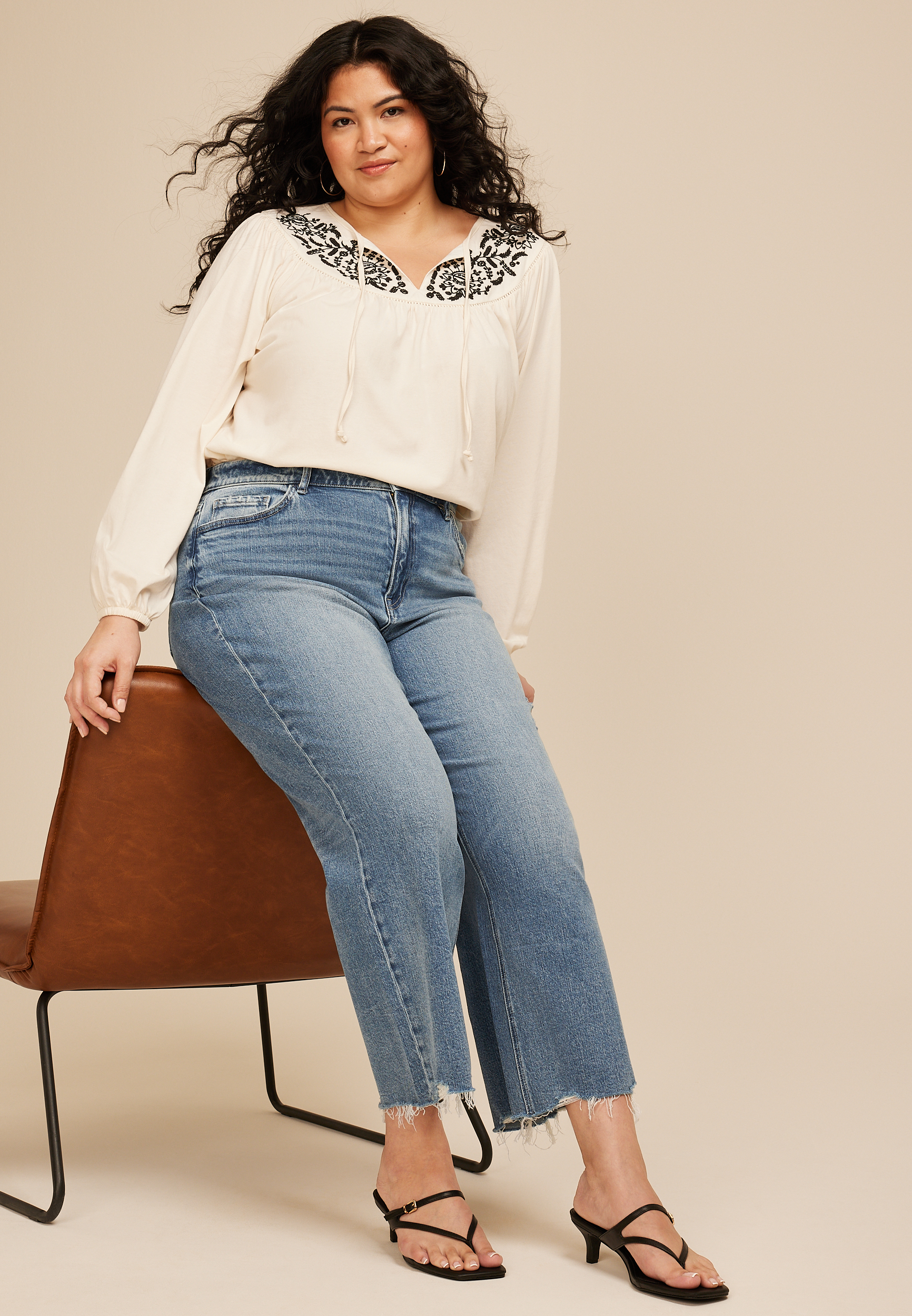 Plus Size Flying Monkey&trade; High Rise Fray Hem Wide Leg Jean, C3337, large