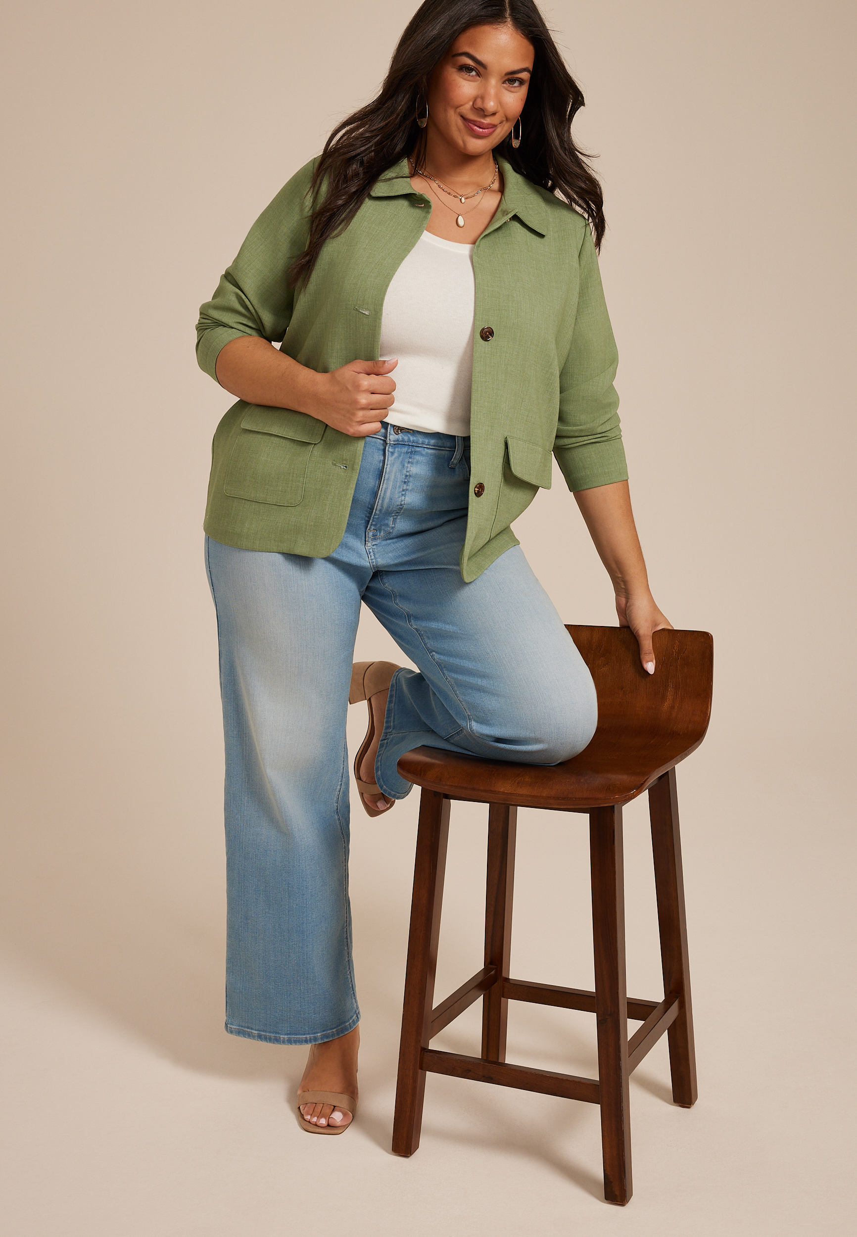 Plus Size Button Up Blazer, C186, large