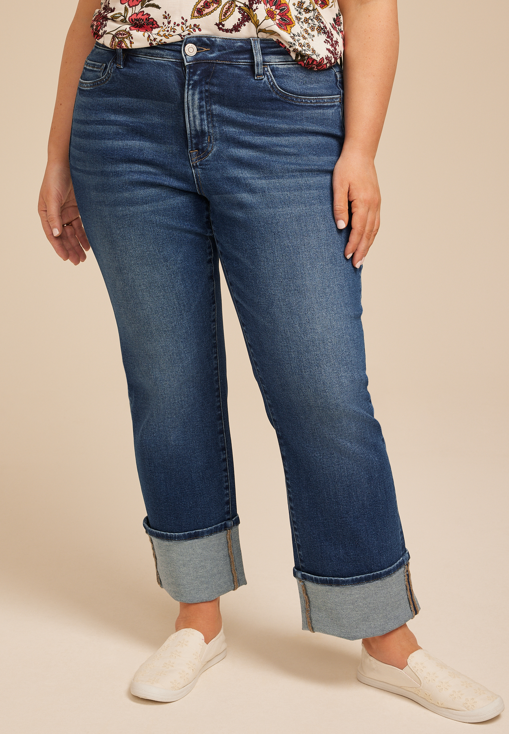 Plus Size Flying Monkey&trade; Mid Rise Cuff Hem Straight Jean