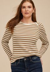 Striped Ribbed Envelope Neck Long Sleeve Tee, C3681, small