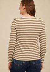 Striped Ribbed Envelope Neck Long Sleeve Tee, C3681, small
