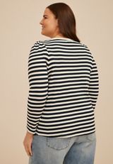 Plus Size Striped Ribbed Envelope Neck Long Sleeve Tee, C9510, small