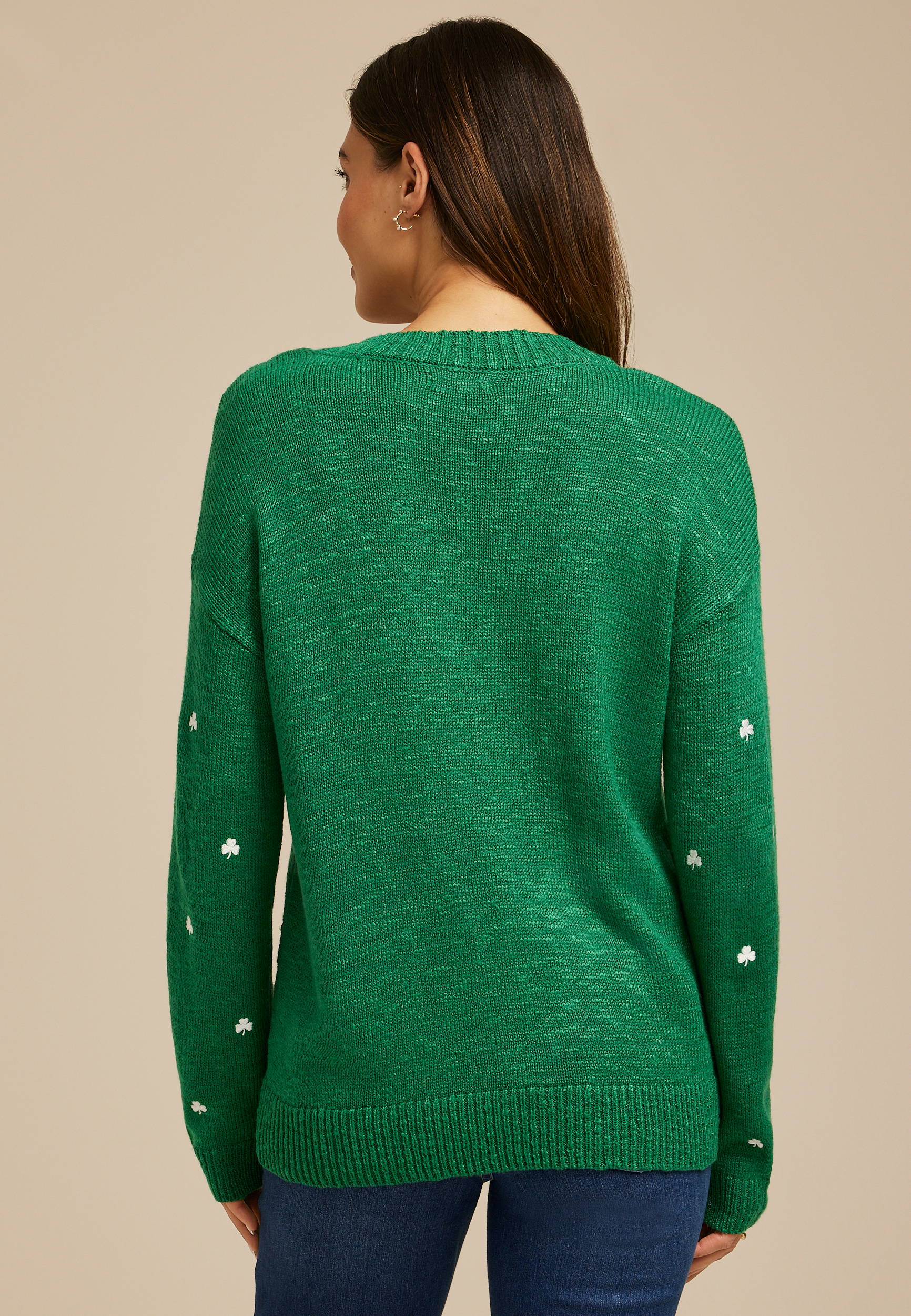 Clover Embroidered Sweater, SHADY GLADE, large