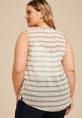 Plus Size Atwood Smocked Shoulder Sheer Printed Tank Top, C1756, small