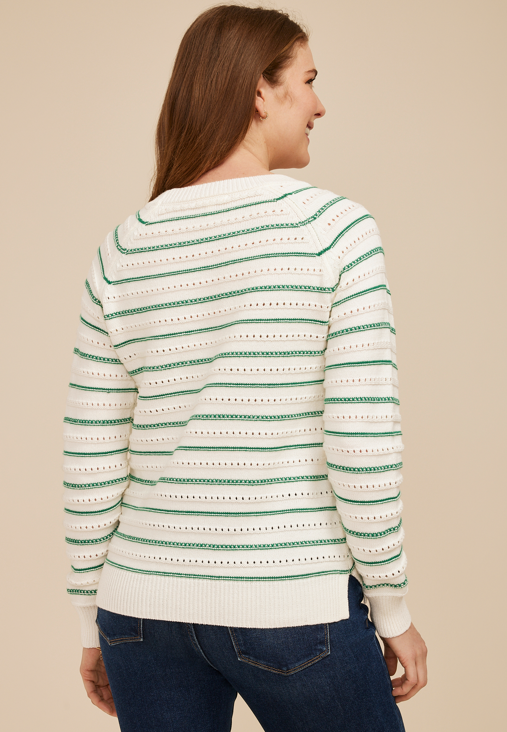 Striped Open Stitched Sweater, C3986, large
