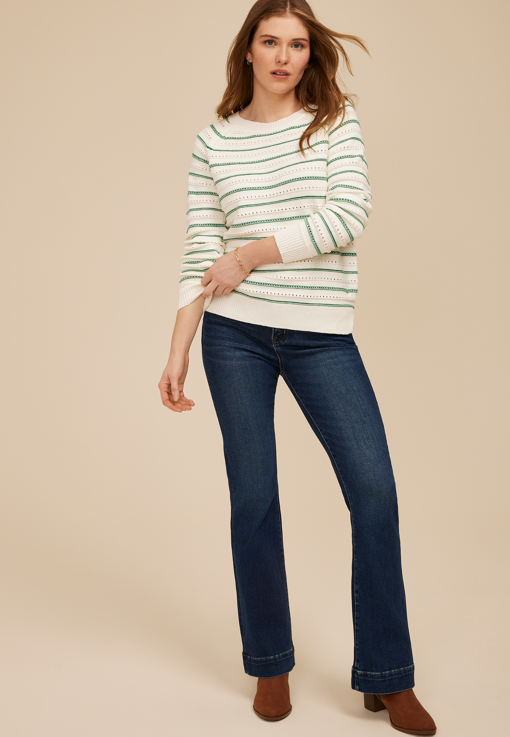 Striped Open Stitched Sweater, C3986, large
