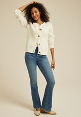 Crew Neck Button Front Cardigan, SUGAR SWIZZLE, small