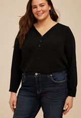 Plus Size Pintuck Henley Blouse, C106, small