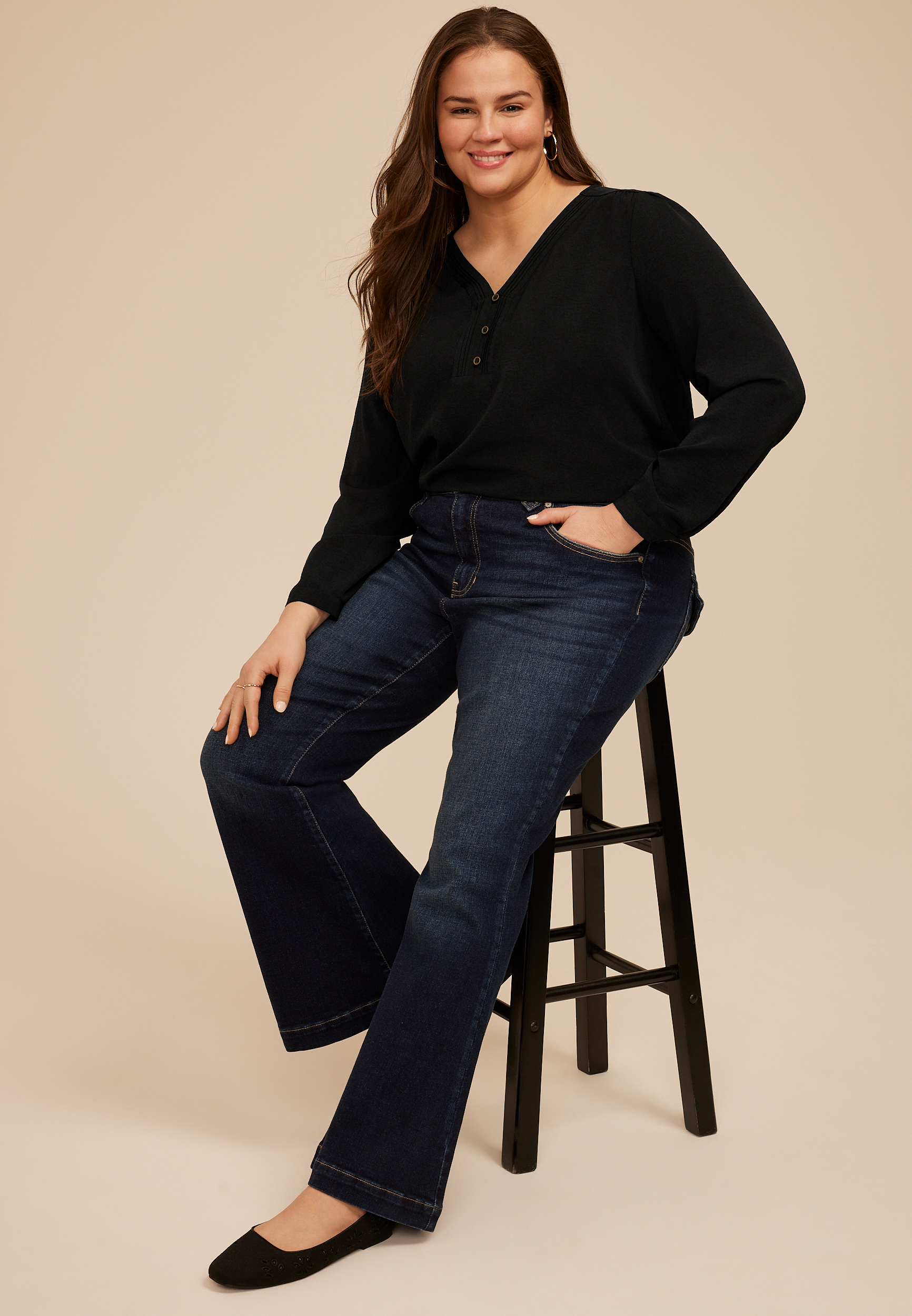 Plus Size Pintuck Henley Blouse, C106, large