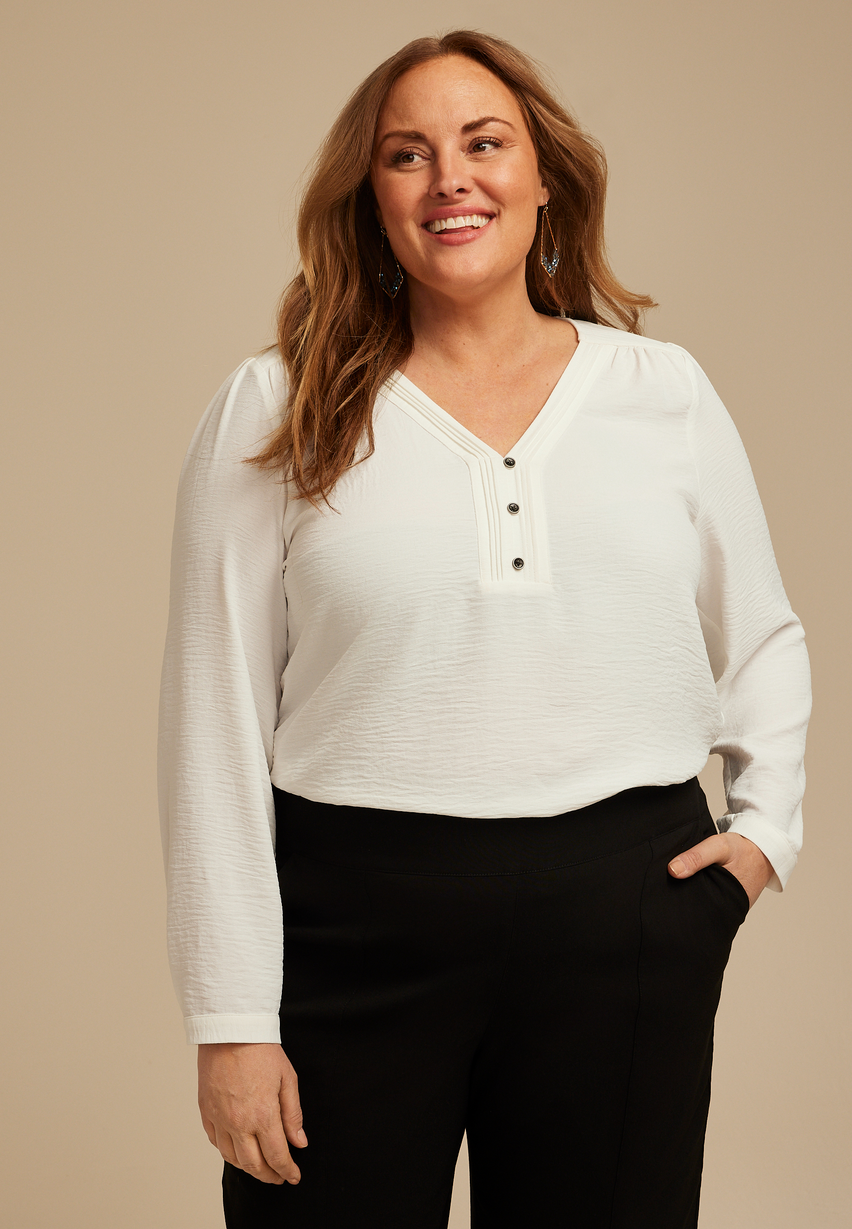 Plus Size Pintuck Henley Blouse