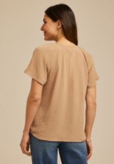 Crinkled Button Front Flutter Sleeve Blouse, AMPHORA, small