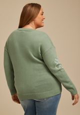 Plus Size Floral Whipstitch Crew Neck Sweater, C7225, small