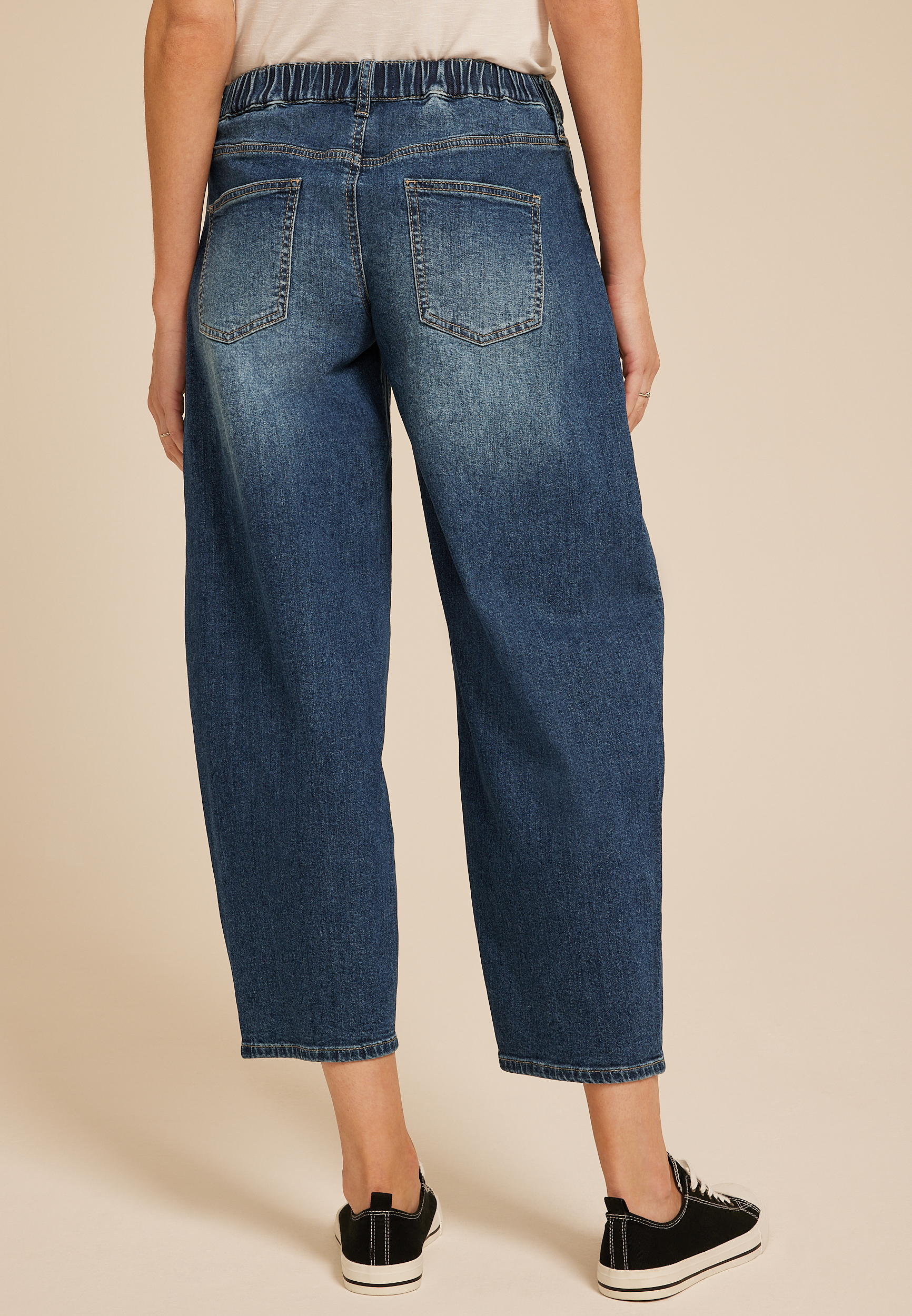 Mid Rise Elastic Waist Barrel Jean, C258, large