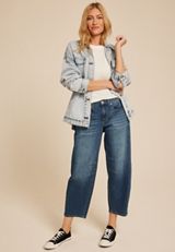 Mid Rise Elastic Waist Barrel Jean, C258, small