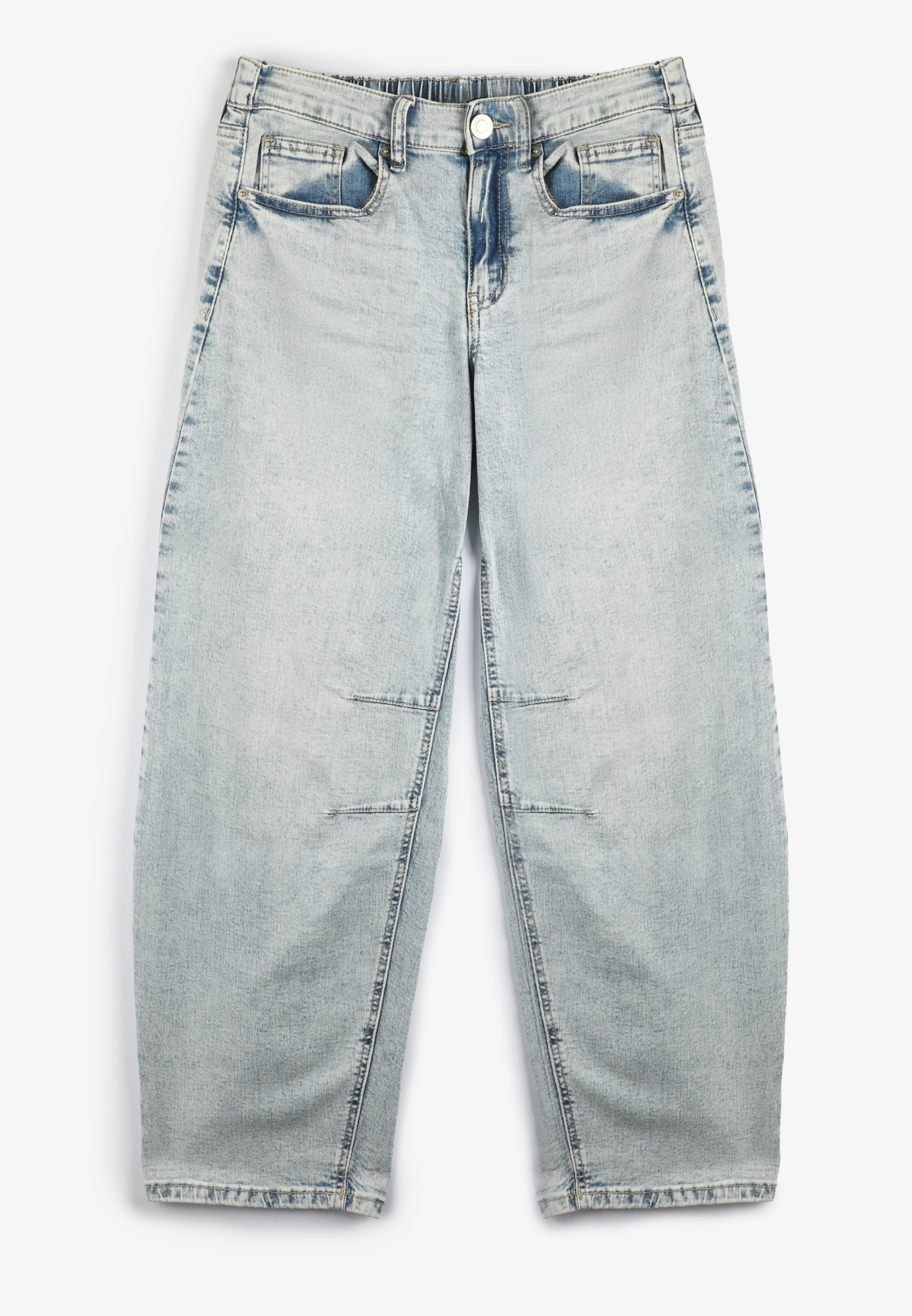 Mid Rise Elastic Waist Barrel Jean
