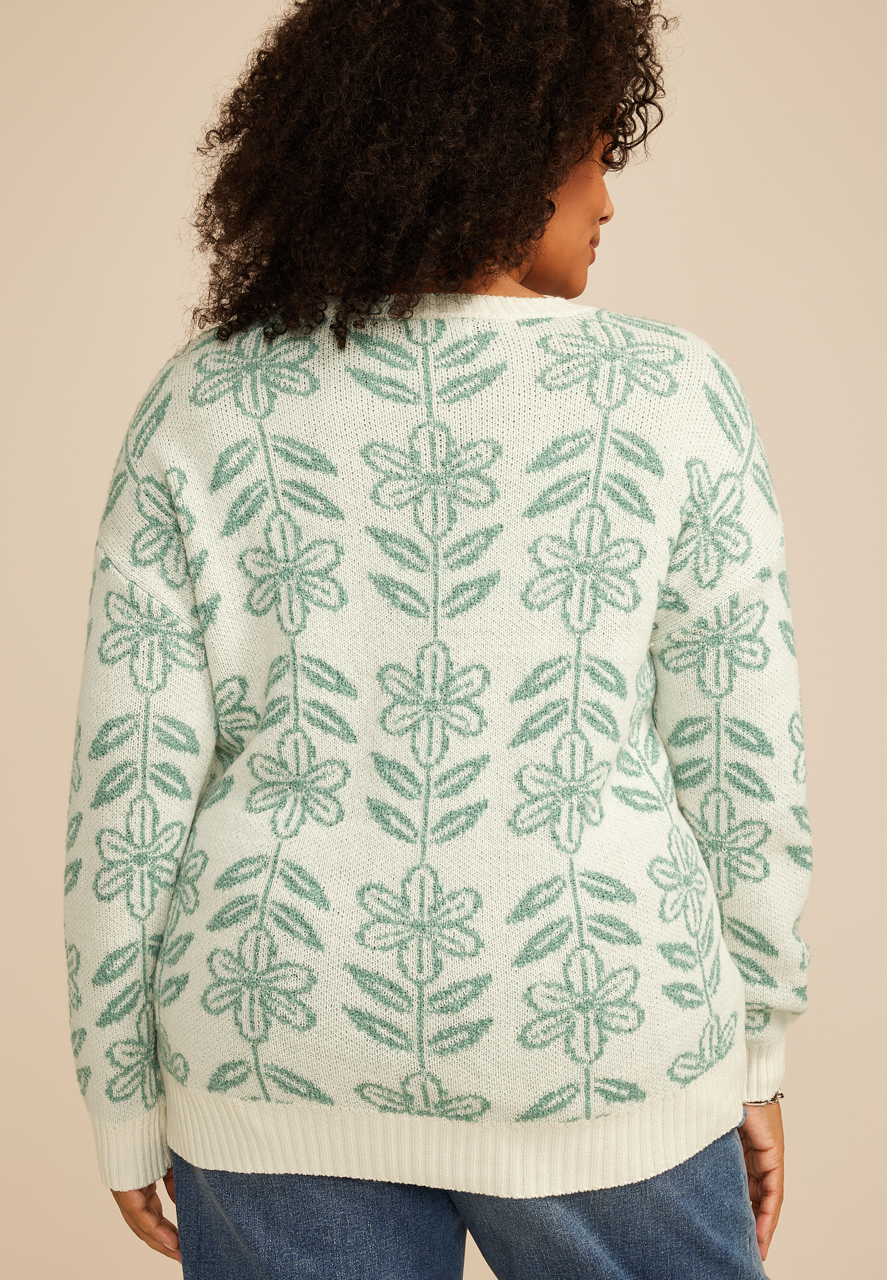 Plus Size Textured Floral Crew Neck Sweater, C1130, large
