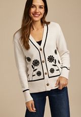Floral Stitch Button Front Cardigan, C2969, small
