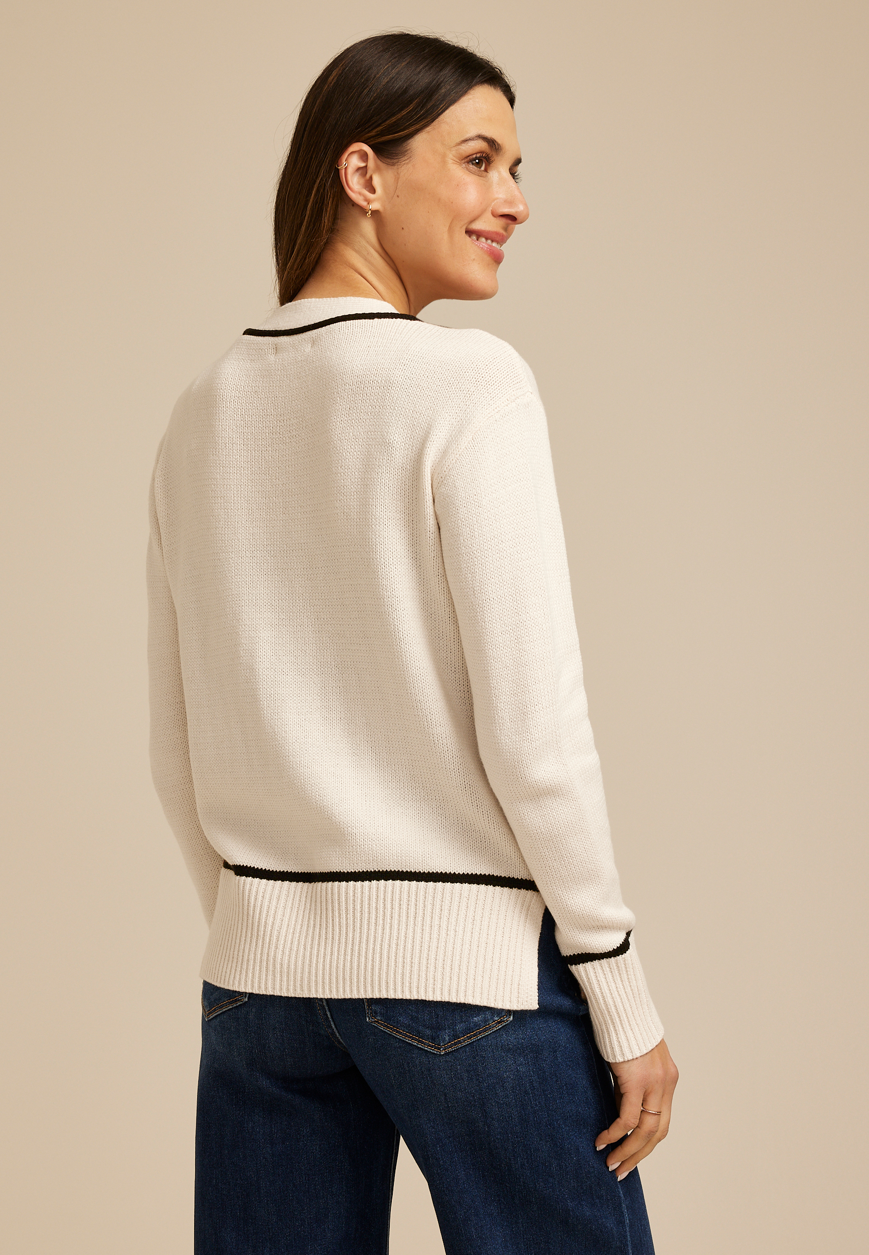 Floral Stitch Button Front Cardigan, C2969, large
