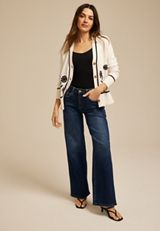 Floral Stitch Button Front Cardigan, C2969, small