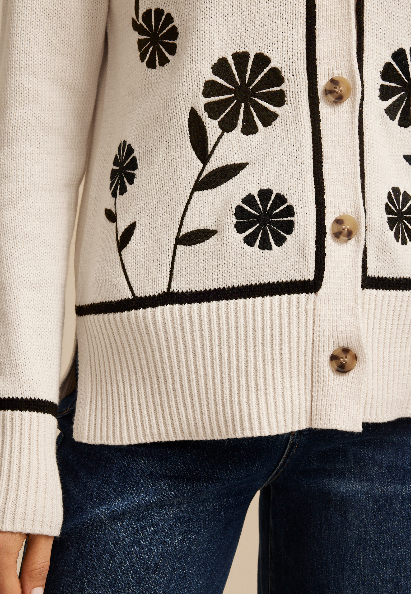 Floral Stitch Button Front Cardigan, C2969, large
