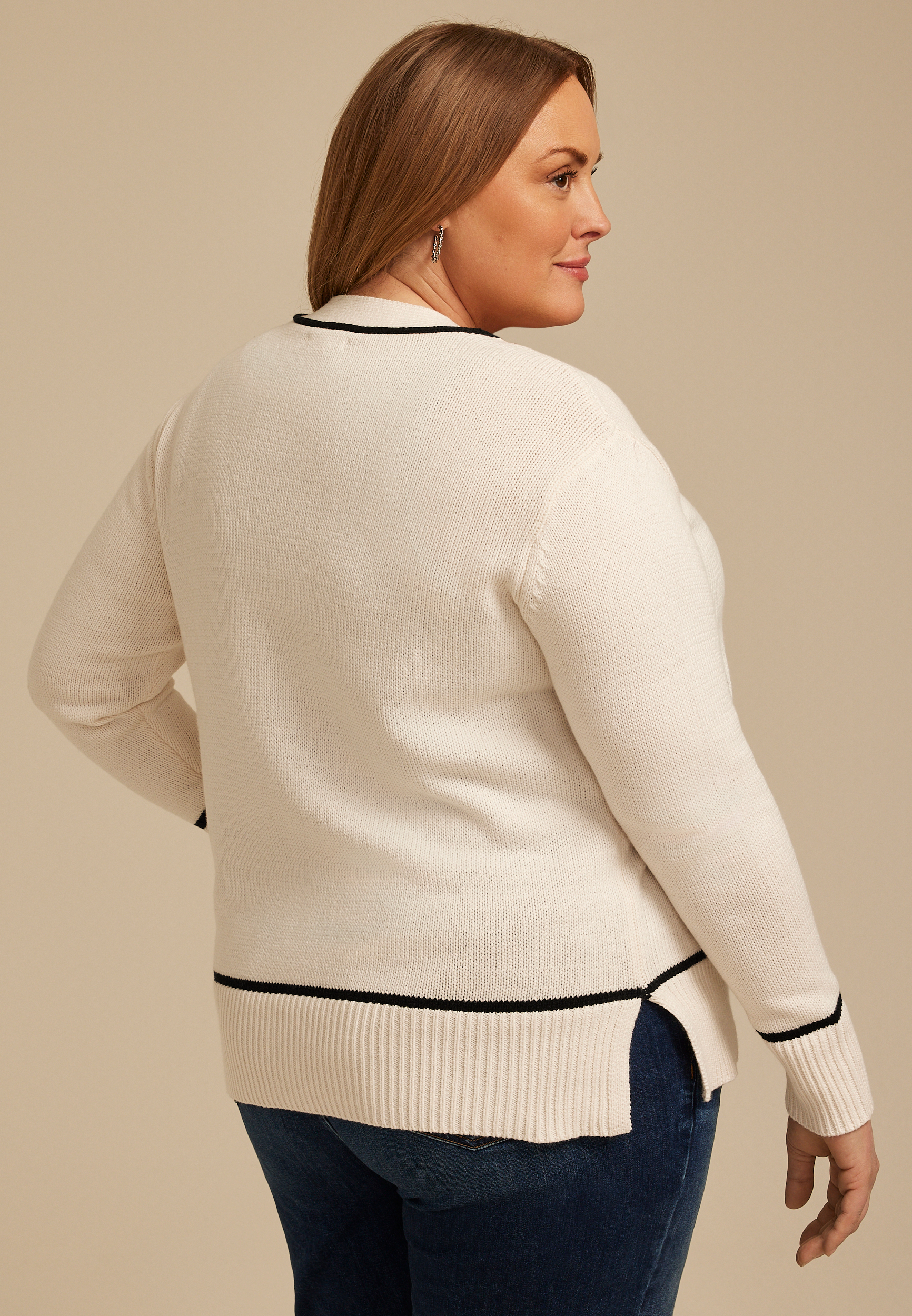 Plus Size Floral Stitch Button Front Cardigan, C2969, large