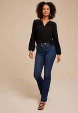 Crochet Trim Split Neck Blouse, C106, small