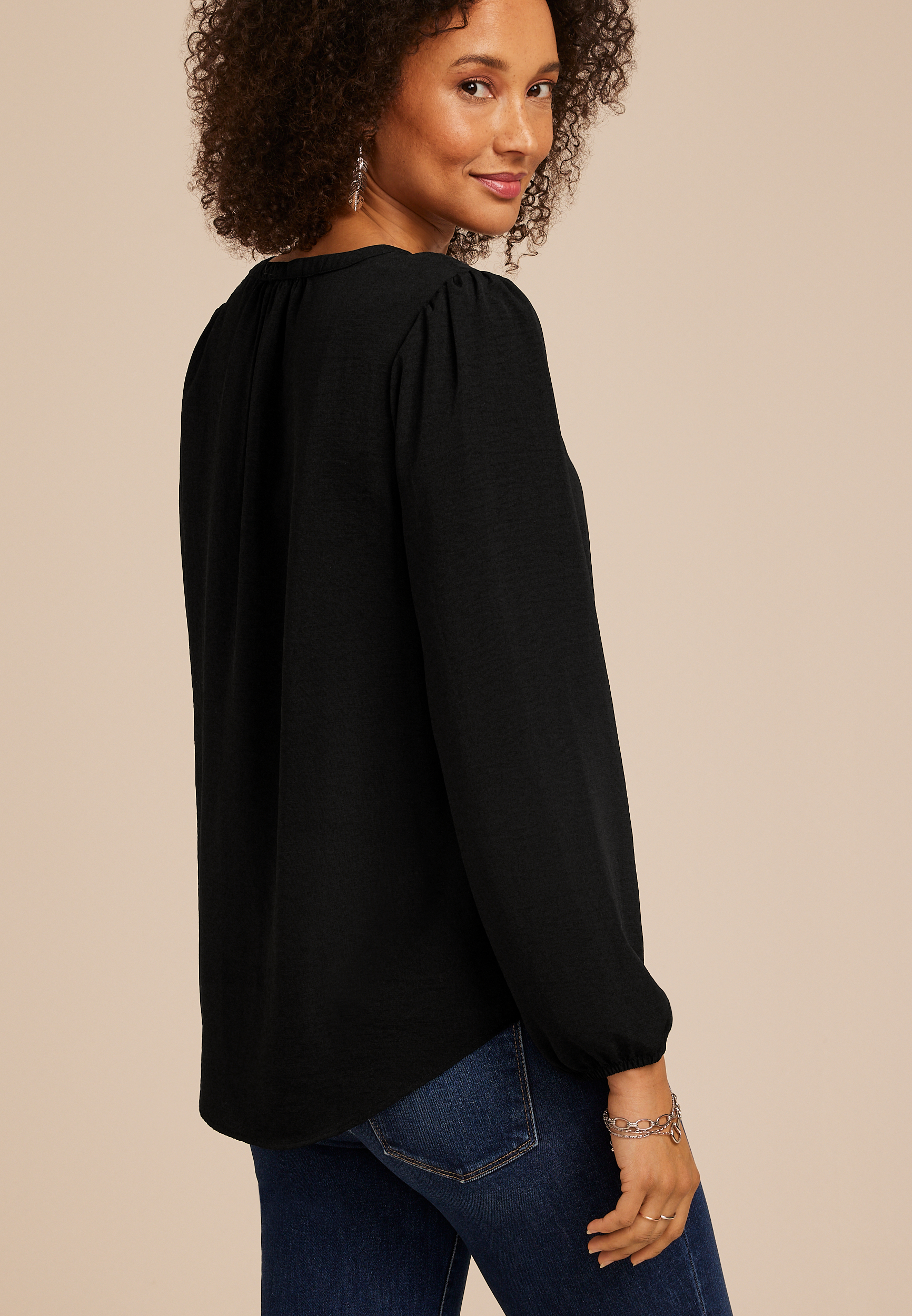 Crochet Trim Split Neck Blouse, C106, large