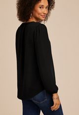 Crochet Trim Split Neck Blouse, C106, small